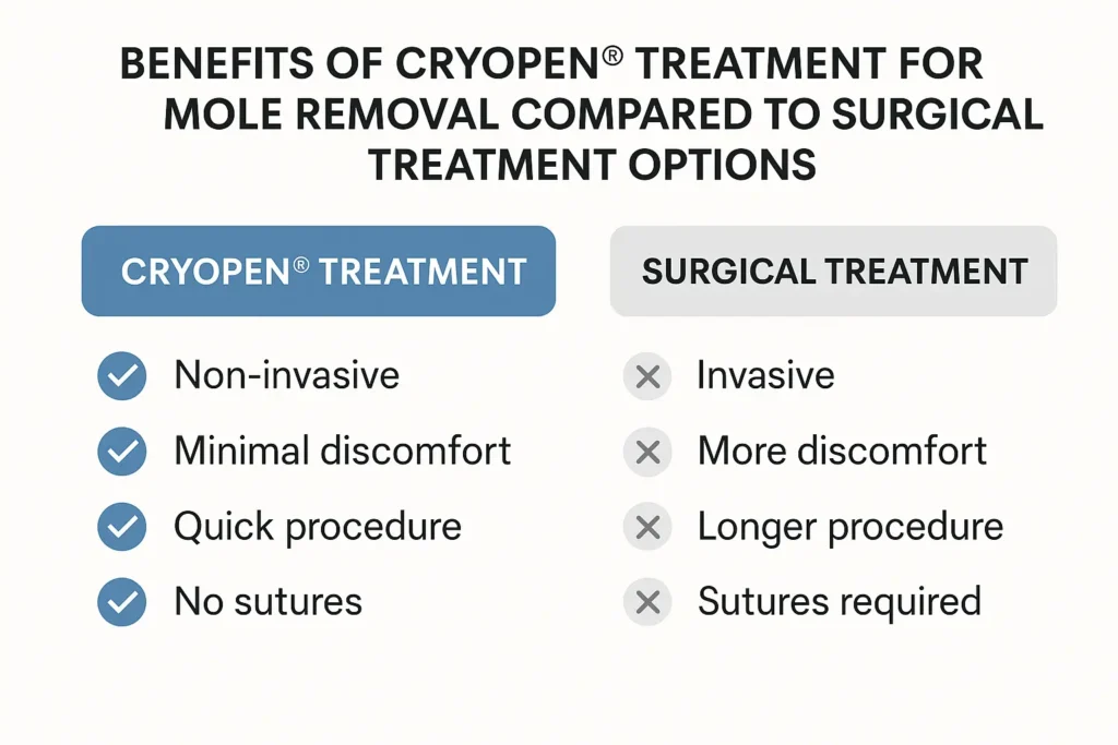 Table to show the benefits of getting moles removed New Malden from LA LIPO