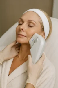 Woman receiving HIFU non surgical facelift treatment New Malden