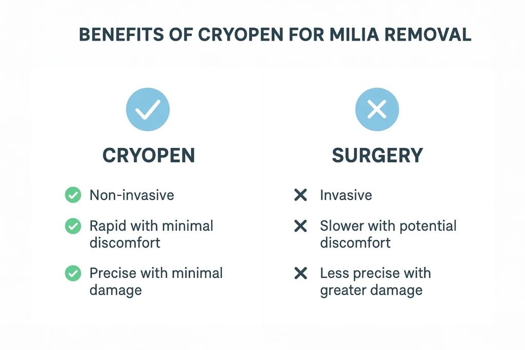 Benefits of cryopen for milia removal New Malden compared to surgical treatments.