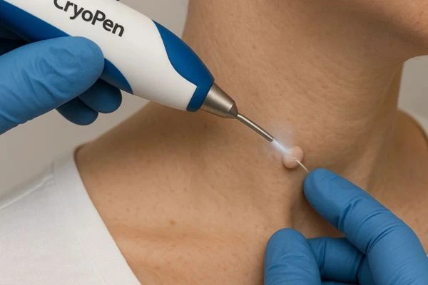 Person receiving cryotherapy New Malden for skin tag removal