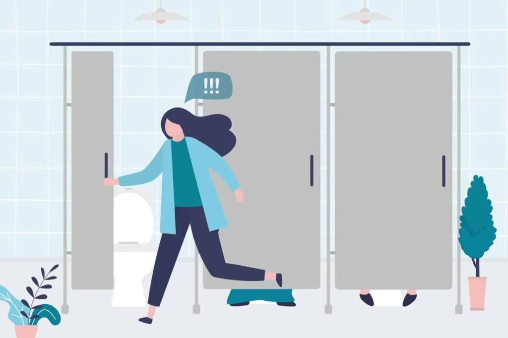 graphic of Urine incontinence New Malden woman running to the toilet.