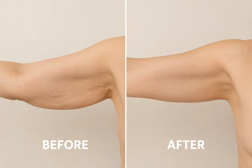 Picture of LA LIPO New Malden before and after results of skin tightening treatment on the upper arms.